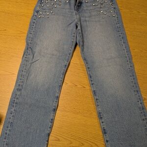 LOFT Light Blue Studded Straight-Leg Jeans